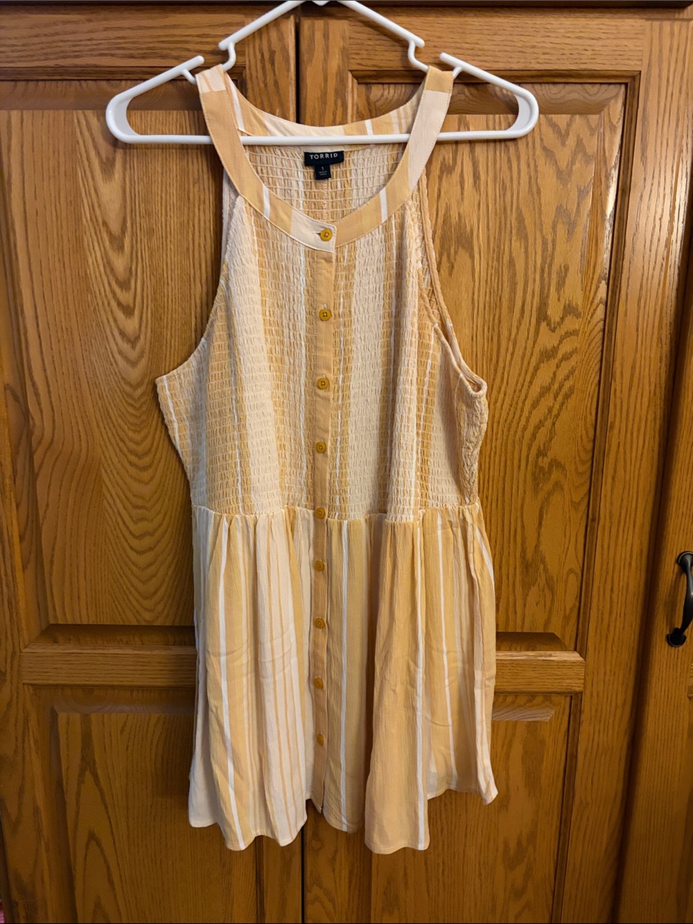 Torrid Yellow and Cream Striped Button-Front Tunic